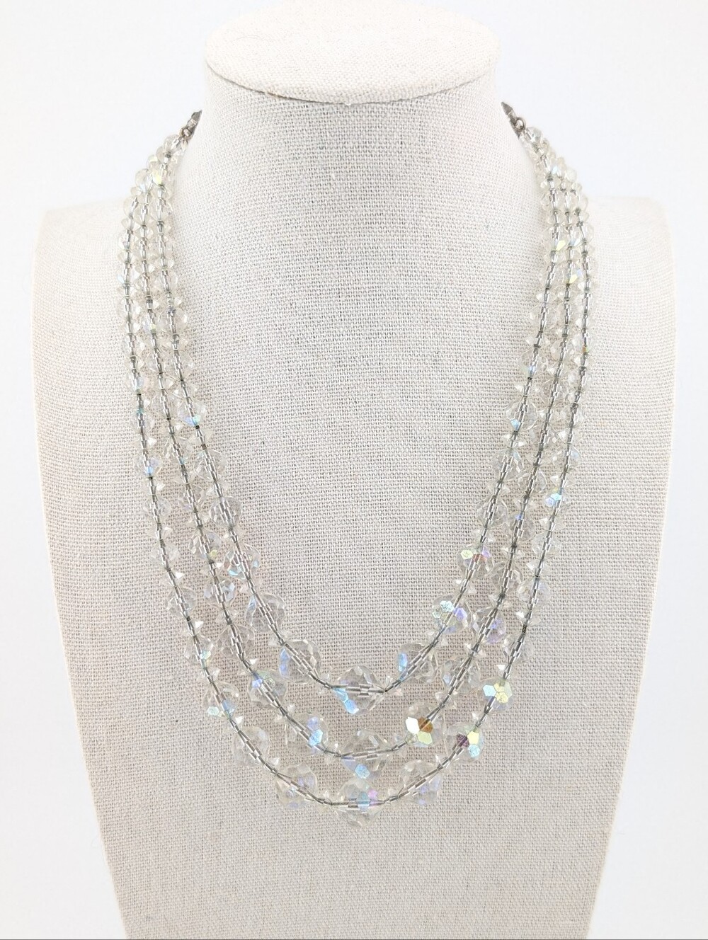 Laguna VTG AB Crystal Multi Strand Layered Statement Necklace Aurora Borealis